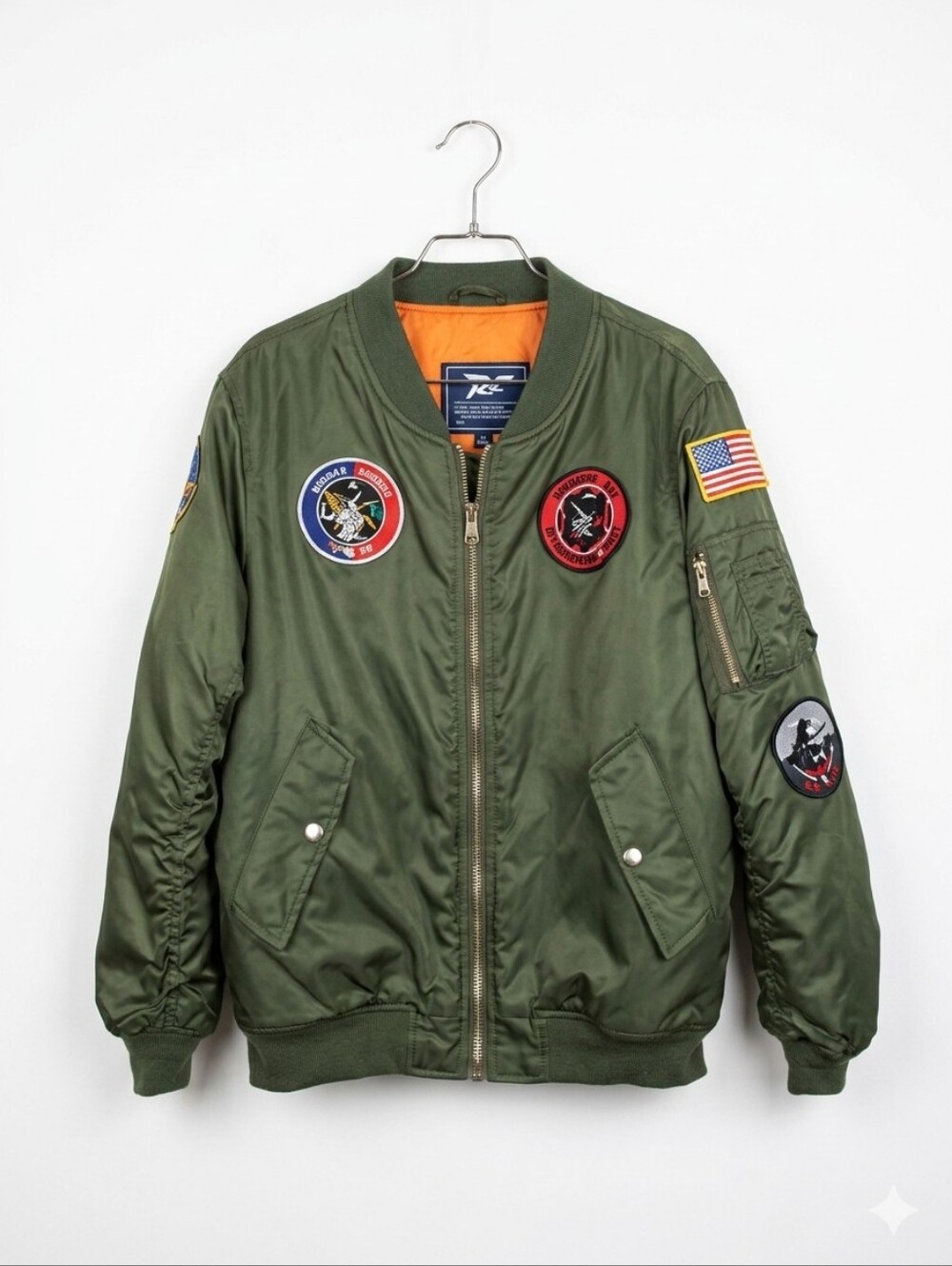 Up and Away USAF Style MA-1 Flight Bomber Jacket Army Olive Green Patches Size L